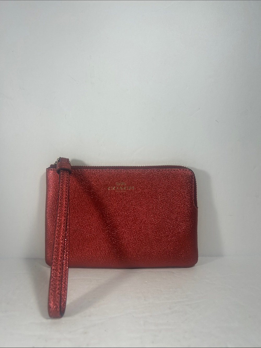 Coach Metallic Red Leather Wristlet Clutch